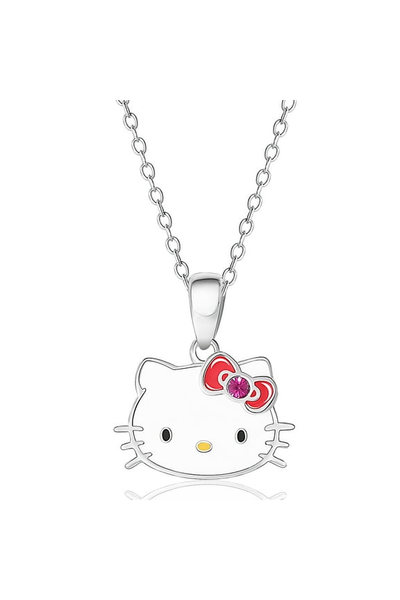 Sanrio Womens Necklace Official License - Silver Plated Necklace with Enamel and Crystal Pendant C36