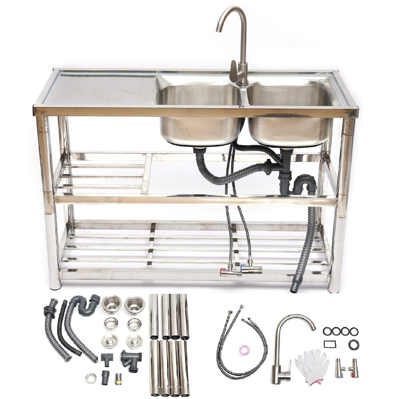 Loyalheartdy 2 Compartment Commercial Kitchen Sink Stainless Steel