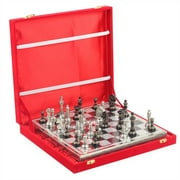 12 Solid Brass Classic Black Chess Set | Metal Chess Pieces with Large Brass Board | Beautiful Handcrafted Set | Abstract Strategy Tactic Board Games with Red Velvet Storage Case (Silver Board)