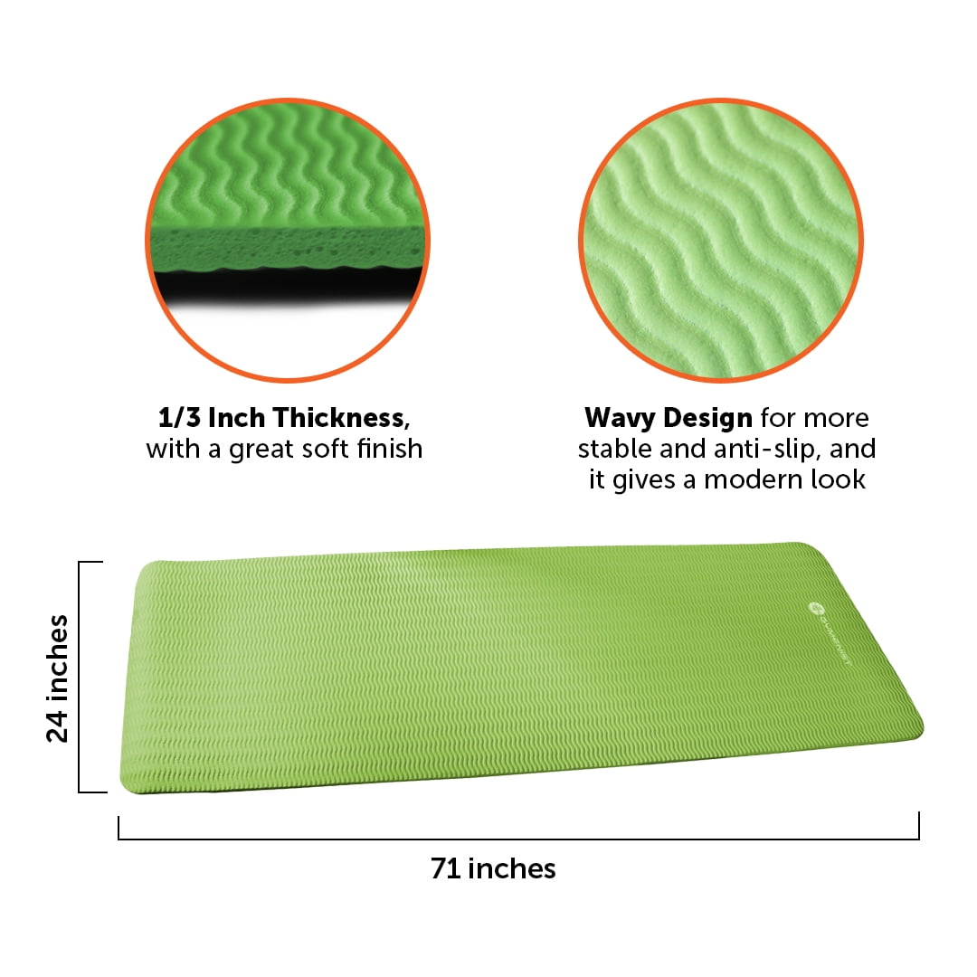 Gymenist Thick Exercise Yoga Floor Mat Nbr 24 x 71 Inches, Great for Camping, Cardio Workouts, Pilates, Gymnastics, Carrying Strap Included