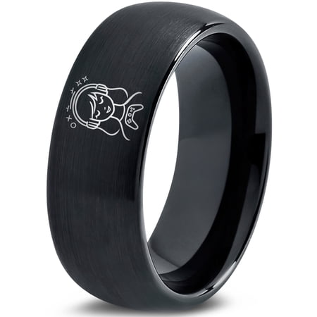 Black Wedding Band Women Tungsten Ring Gamer Mens Jewelry Large 21st Birthday Gifts for Guys Uncle