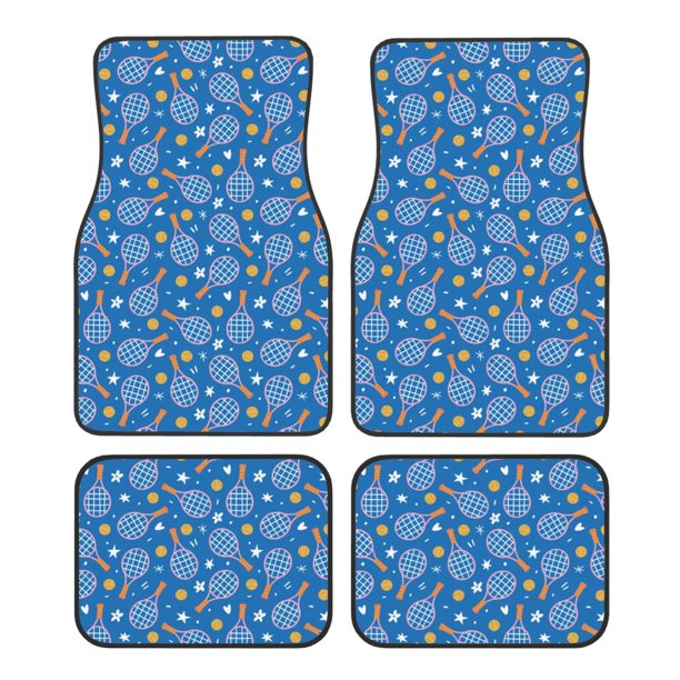 Fotbe Tennis Juego de 4 Tapetes para Auto con Estampado – Alfombrillas de Goma Reforzada, Diseño Antideslizante, Protección para Todo el Año – Vehículos, Autos, Camionetas y SUVs