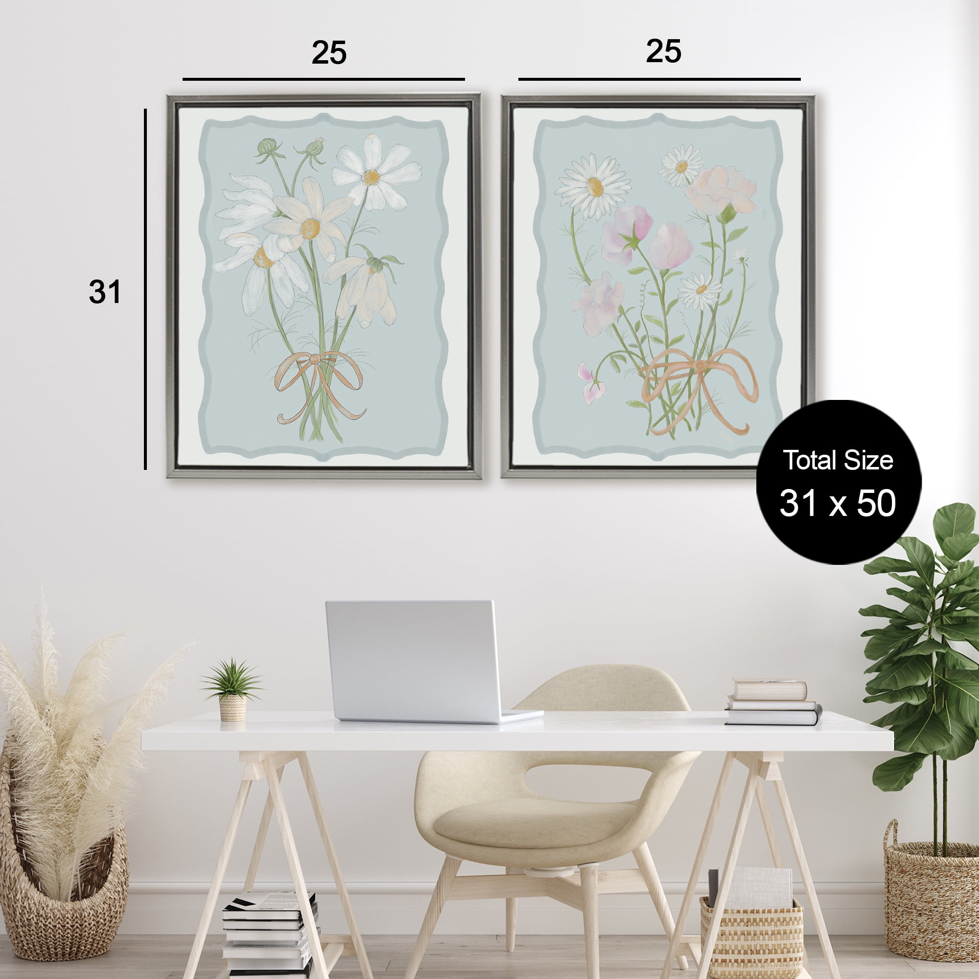 Vintage Spring Clippings 2 Piece Gray Framed Floater Canvas Set, design by Leslie Hermosa