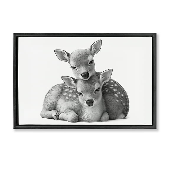 Stupell Industries Two Cuddling Fawns Animals & Insects Painting Black Floater Framed Art Print Wall Art, 25 x 17