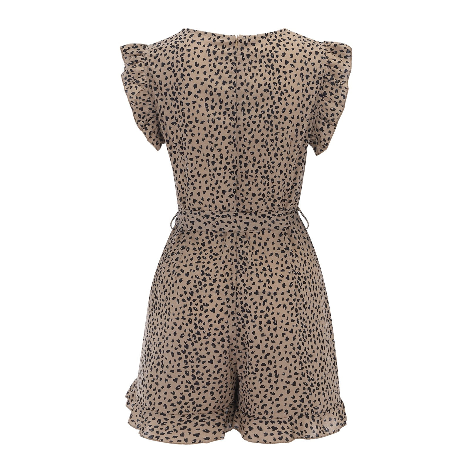 Leopard Allover Sleeveless Matching Khaki Sling Jumpsuits