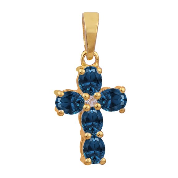 5X3mm Oval London Blue Topaz 925 Sterling Silver Gold Vermeil Women Religious Christian Cross Pendant Jewelry