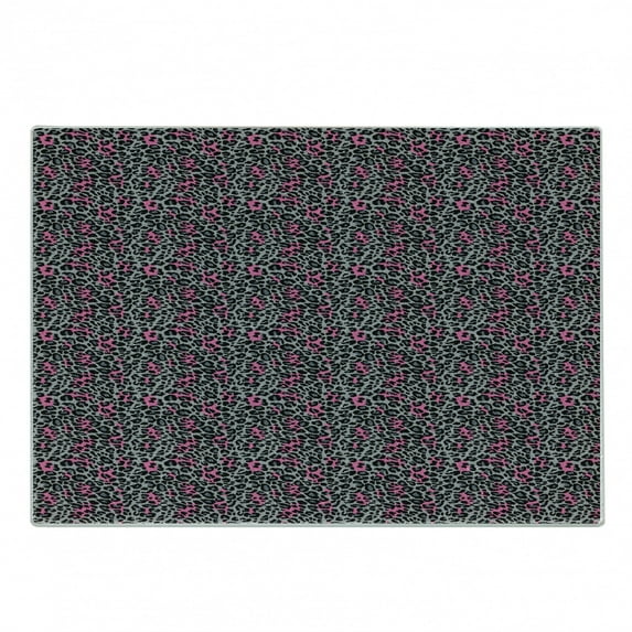 Leopard Print Cutting Board, Safari Animal Pattern Nature Inspired Fashion Cheetah Panther, Decorative Tempered Glass Cutting and Serving Board, Small Size, Pink Grey Black, by Ambesonne