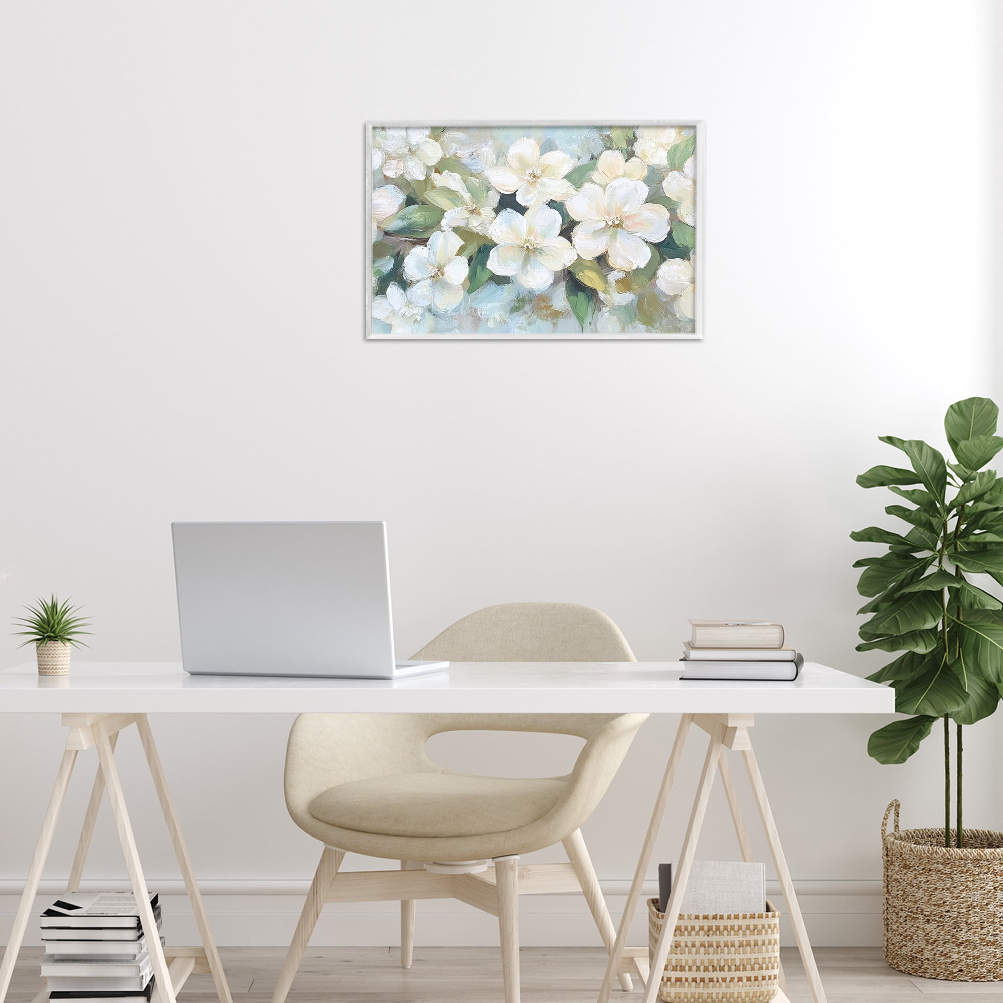 Stupell Industries Painted White Flowers in Leaves White Framed Giclee Art, design by Petal Prints Design