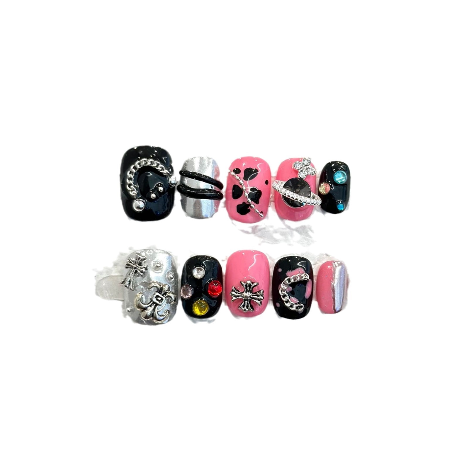 Wearing Nail Clover Heart Silver Detachable Nail Art Patch Magic Mirror Powder Short Color Diamond Phototherapy Nail Finished Product Sweet and Cool Wind