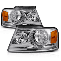 M-AUTO L&R Headlights Assembly for 2004-2008 Ford F-150 / 2006 2007 2008 Lincoln Mark LT, Chrome Housing Clear Lens Amber Corner