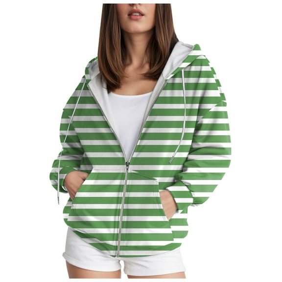 Towmus Womens Oversized Striped Sweatshirt Zip Up Hoodies for Women Long Sleeve Casual Hooded Neck Trendy with Pockets for Fall Winter