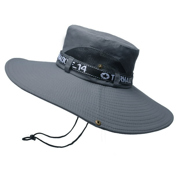 Sombrero de pesca transpirable de algodón y poliéster, sombrero de ala grande para el sol para hombre, verano, escalada de montaña, gris oscuro