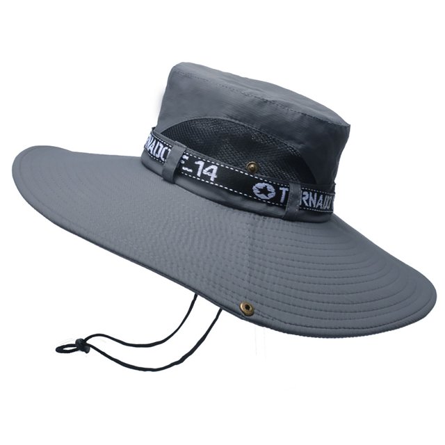 Sombrero de pesca transpirable de algodón y poliéster, sombrero de ala grande para el sol para hombre, verano, escalada de montaña, gris oscuro