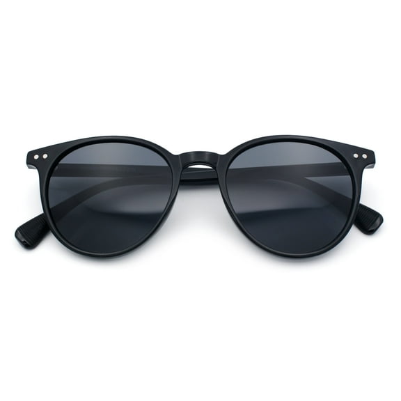 Classic Hipster Thin Plastic Horn Rim Normcore Round Fashion Sunglasses All Black