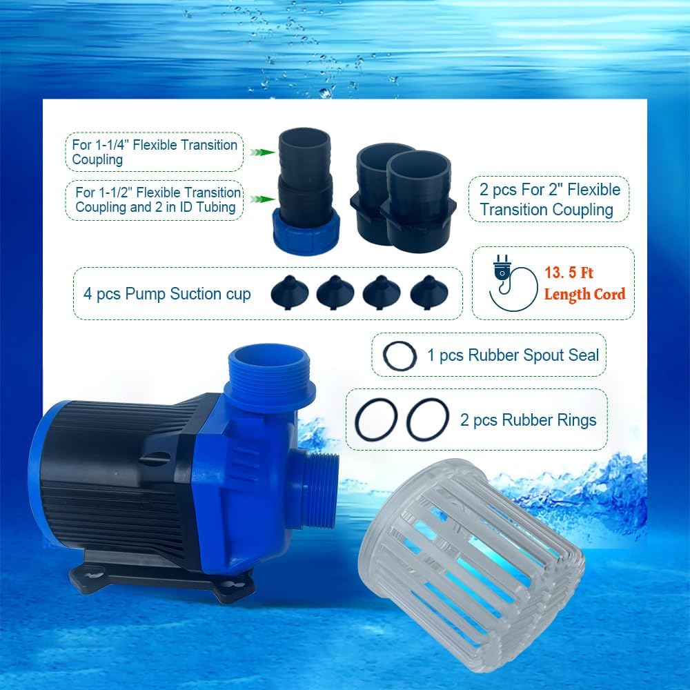 Water Pump with Controller, 6075GPH Submersible and Inline Energy-saving Return Pump for Aquarium, Fishtank, Pond, Fountain, Waterfall, and Else