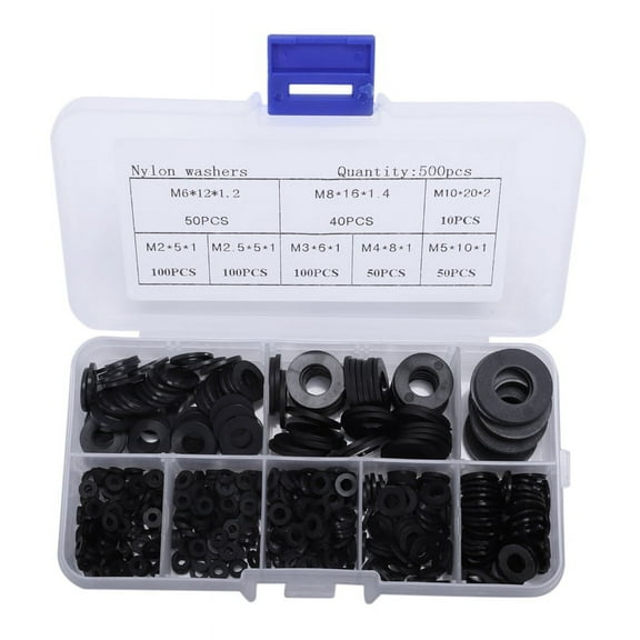 GDHOME 500pcs Nylon Washer M2-M10 Plastic Gasket Set Flat Ring M2 2.5 3 4 5 6 8 10