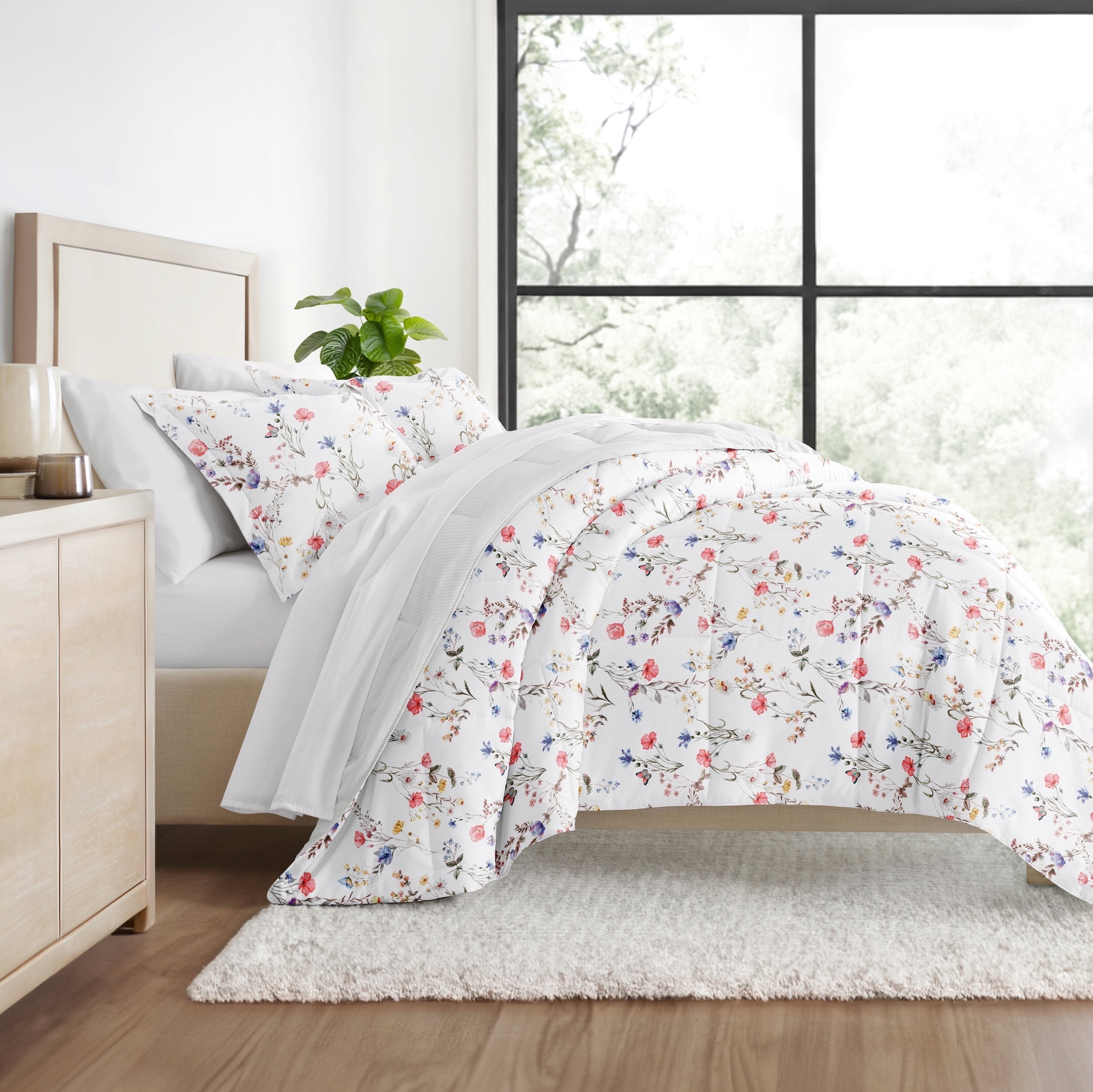 All Season Ultra Soft Comforter Set Lightweight Bedding in Meadow Floral Stripe for Twin/Twin XL Size by Comfort Canopy