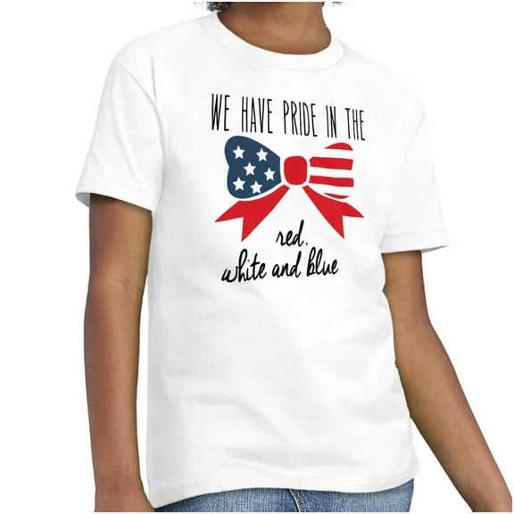 We Have Pride USA Flag Ribbon Bow Girls Kids T Shirt Tees Teen Brisco Brands X