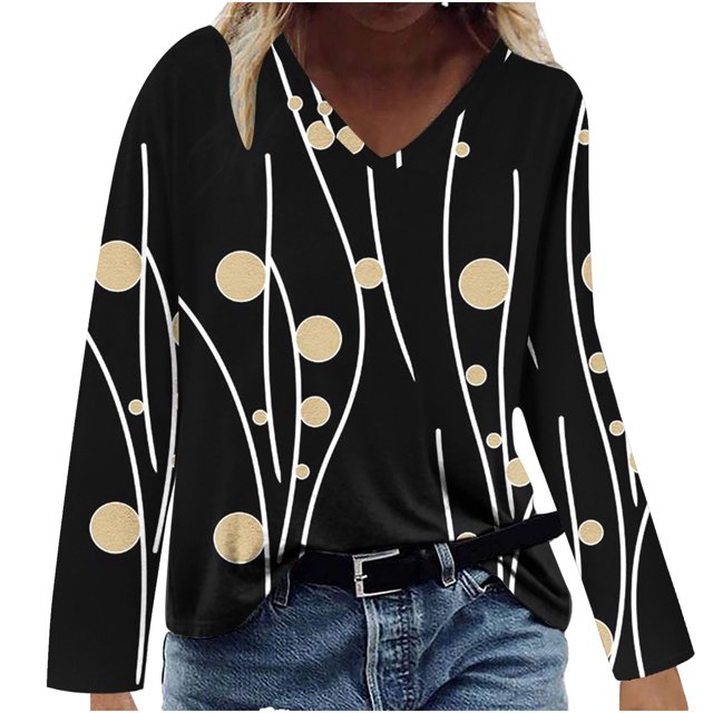 Camisas Para Mujer Camisetas de Gran Tamaño Manga Larga Moda Casual Cuello en V Cómodo Impreso Top Camiseta Blusa Odeerbi ODB135589