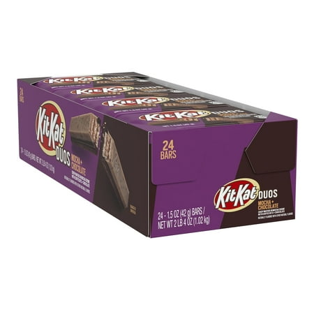 KIT KAT®, DUOS Mocha Flavored Creme, Chocolate and Coffee Bits Wafer Candy, Bulk, Individually Wrapped, 1.5 oz, Bars (24 Count)