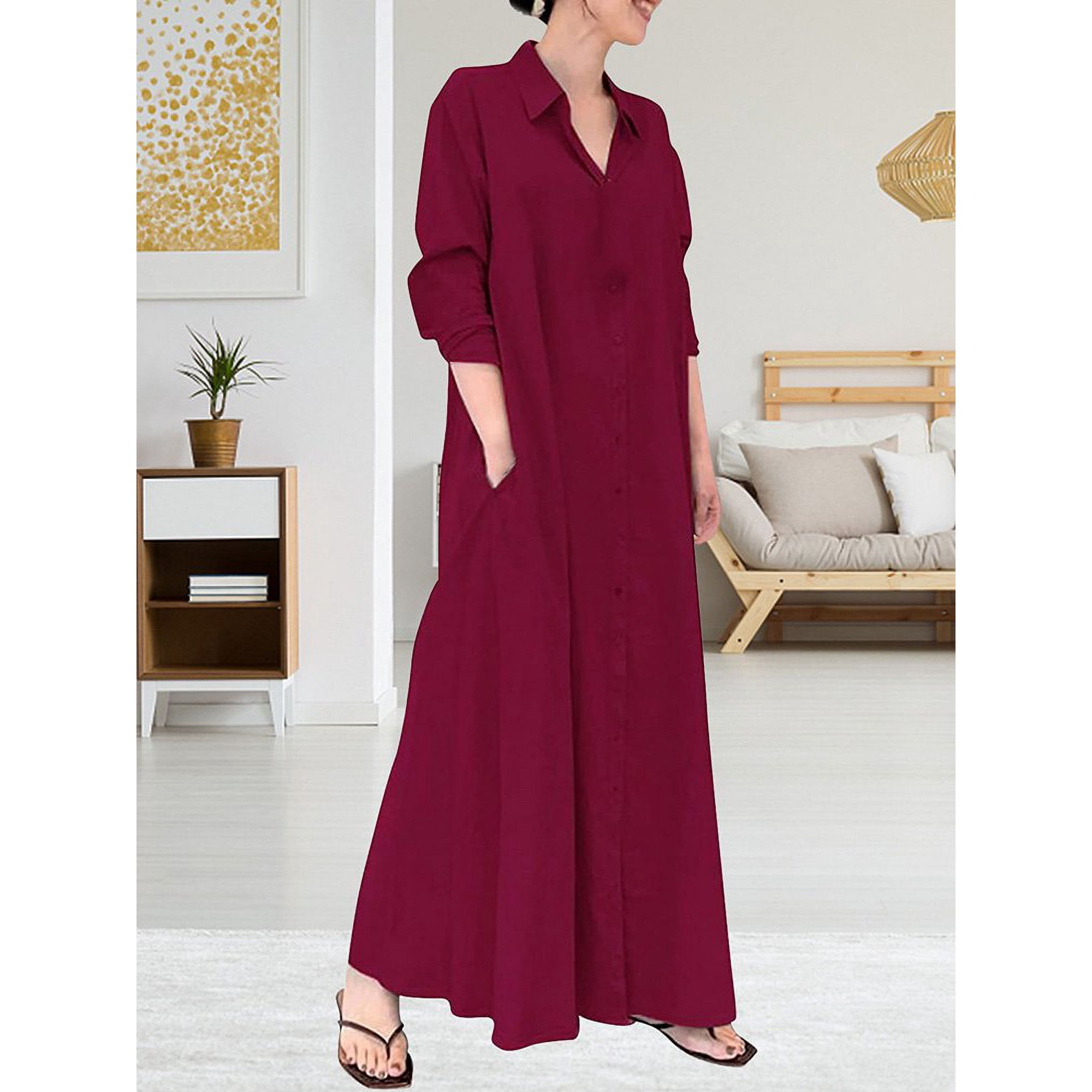 Chemise De Nuit Longue Femme Vintage Rayée - Manches Longues, Coupe Ample Avec Poches, Style Rétro Confortable