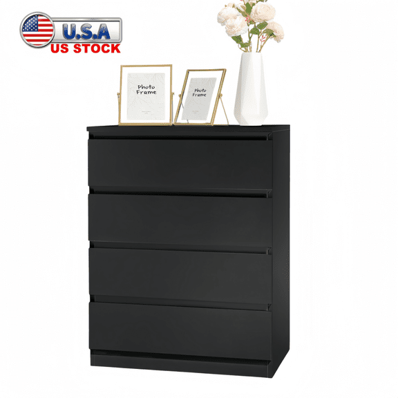 Tcbosik Storage Dresser with 4 Drawers, Chest of Drawers for Bedroom, 30.7"H Bedside Table, Black