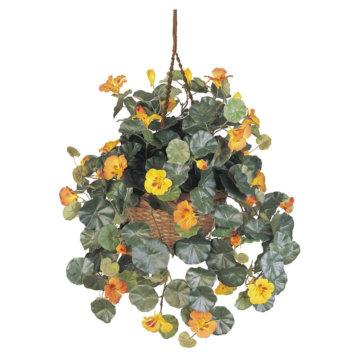 Nearly Natural Nasturtium Silk Hanging Basket, Artificial Plant, Gold