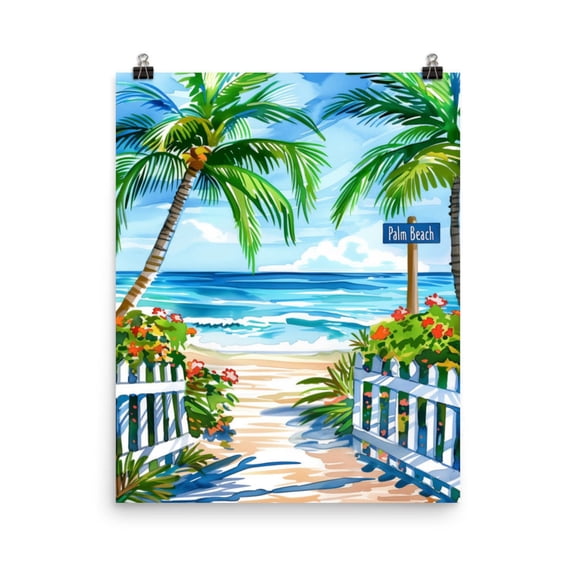Palm Beach Print, Tropical Coastal Wall Art, Florida Travel Print, Palm Trees Decor, Atlantic Ocean Seaside Artwork, Coastal Home Decor #129, Unframed Poster Size 8x12