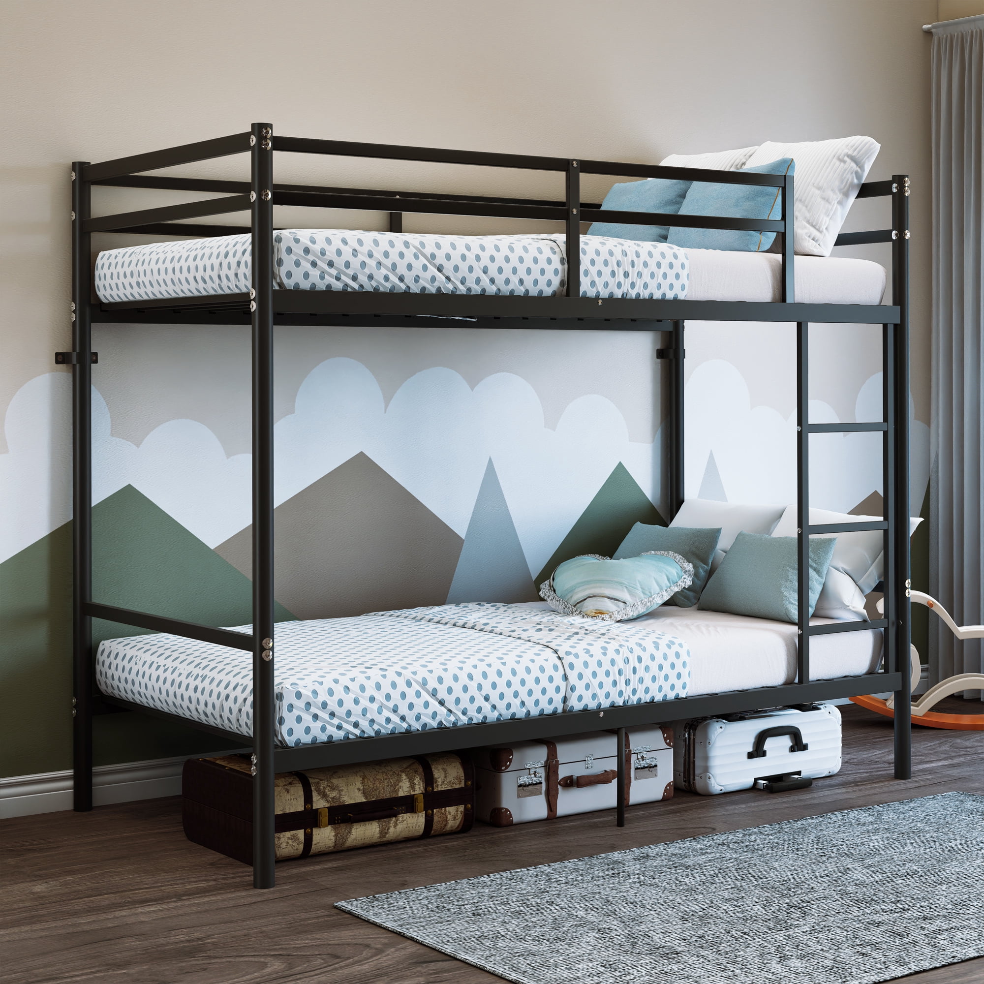 avobird Twin Over Twin Metal Bunk Bed with Ladder High Guardrails, Heavy Duty Iron Frame Noise-Free Design, Under Bed Storage, No Box Spring Needed, Black