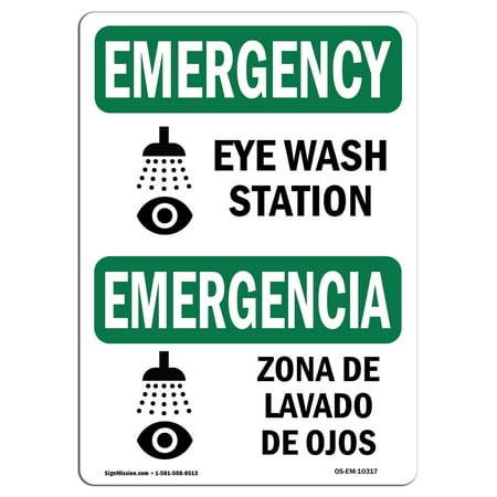 OSHA EMERGENCY Sign - Eye Wash Station Bilingual  | Choose from: Aluminum, Rigid Plastic or Vinyl Label Decal | Protect Your Business, Construction Site, Warehouse & Shop Area |  Made in the