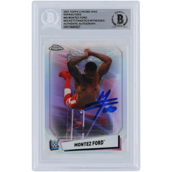 Montez Ford WWE Autographed 2021 Topps Chrome Refractors #60 Beckett Fanatics Witnessed Authenticated Card - Fanatics Authentic Certified