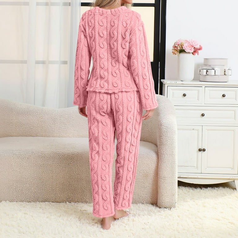 Kixjoy Pink Pajamas for Women Set Plus Size Fleece Lightweight Pjs