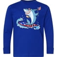 thumbnail image 3 of Inktastic Fourth of July Shark Surfing Long Sleeve Youth T-Shirt, 3 of 5