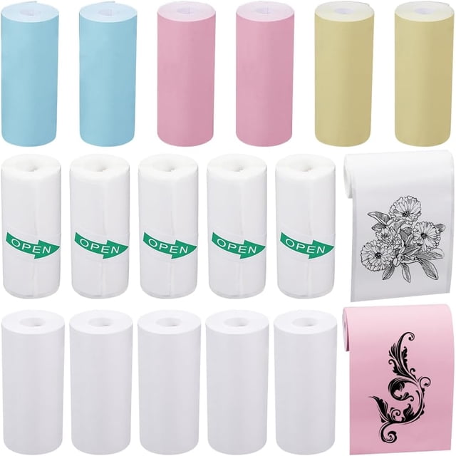 16 Rolls Thermal Receipt Paper White Blue Pink Yellow BPA Free Receipt Paper Direct Thermal Paper Rolls Square Terminal Paper for Mini Thermal POS Printer Credit Card Machines