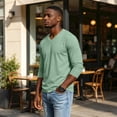 thumbnail image 6 of Mens Long Sleeve Shirt V Neck T Shirts Casual Cotton Plain Basic Tee Lightweight Breathable Classic Slim Fit Shirt Mint Green L, 6 of 8