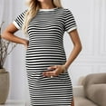 thumbnail image 4 of TANYSU Women's Casual Striped Maternity Dress Short Sleeve Sleeve Split Thigh Bodycon Dresses Pregnancy Clothes For Mother-to-be, 4 of 6