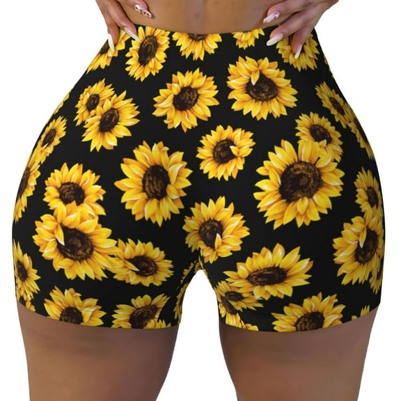 Seamless Workout Shorts Women - Sunflower 6 Biker Gym Running Yoga Spandex Shorts for Women