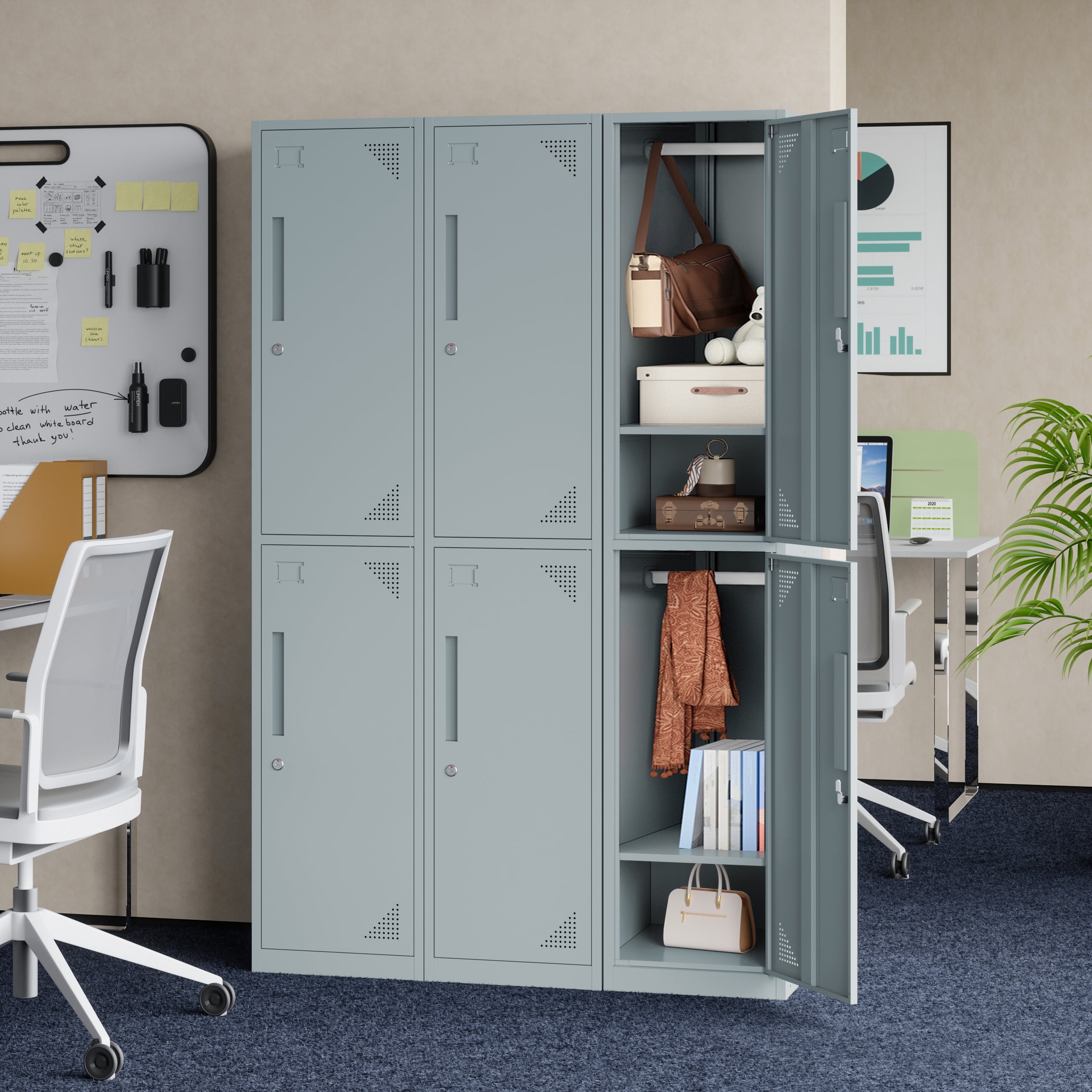 Fesbos Metal Locker 2 Lockable Door,71" Tall Steel Storage Cabinet for School Office Gym Home Employees Staff Sundries Room