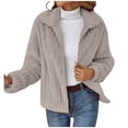 thumbnail image 1 of WEIYLL Womens Fleece Jacket Solid Color Warm Plush Zipper Pocket Long Sleeved Lapel Beige Fall Tops Size M, 1 of 9