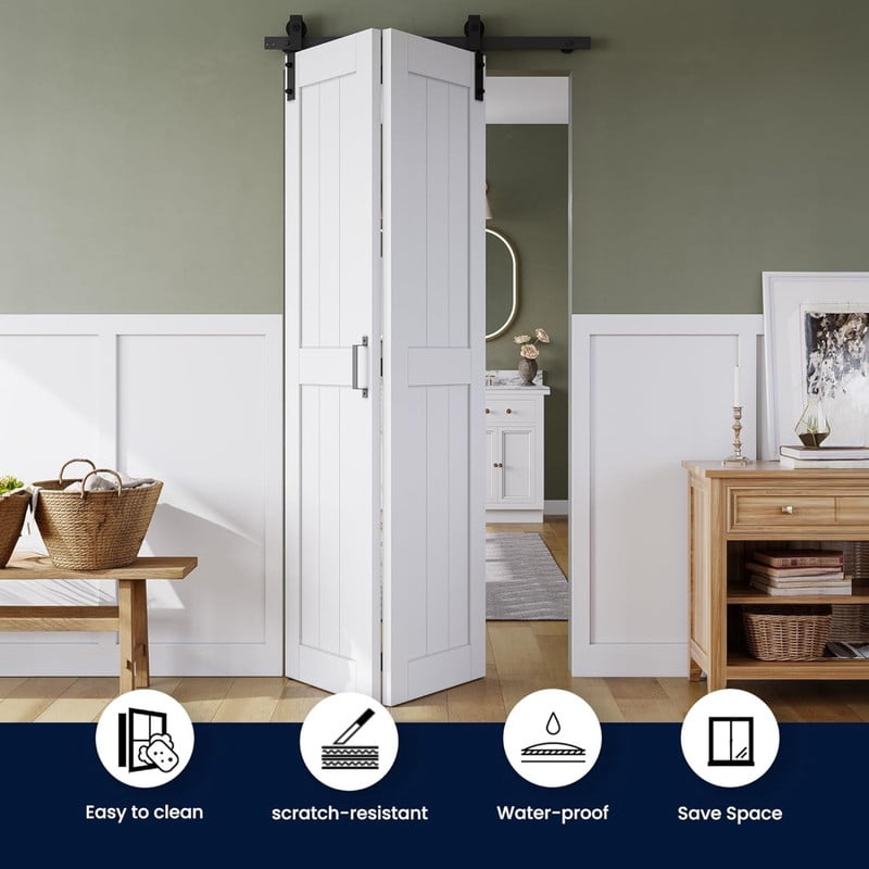 Easy4Home Bifold Barn Door 40"x84" Bi-Fold Sliding Closet Doors with Track and Hardware Kit Space Saving