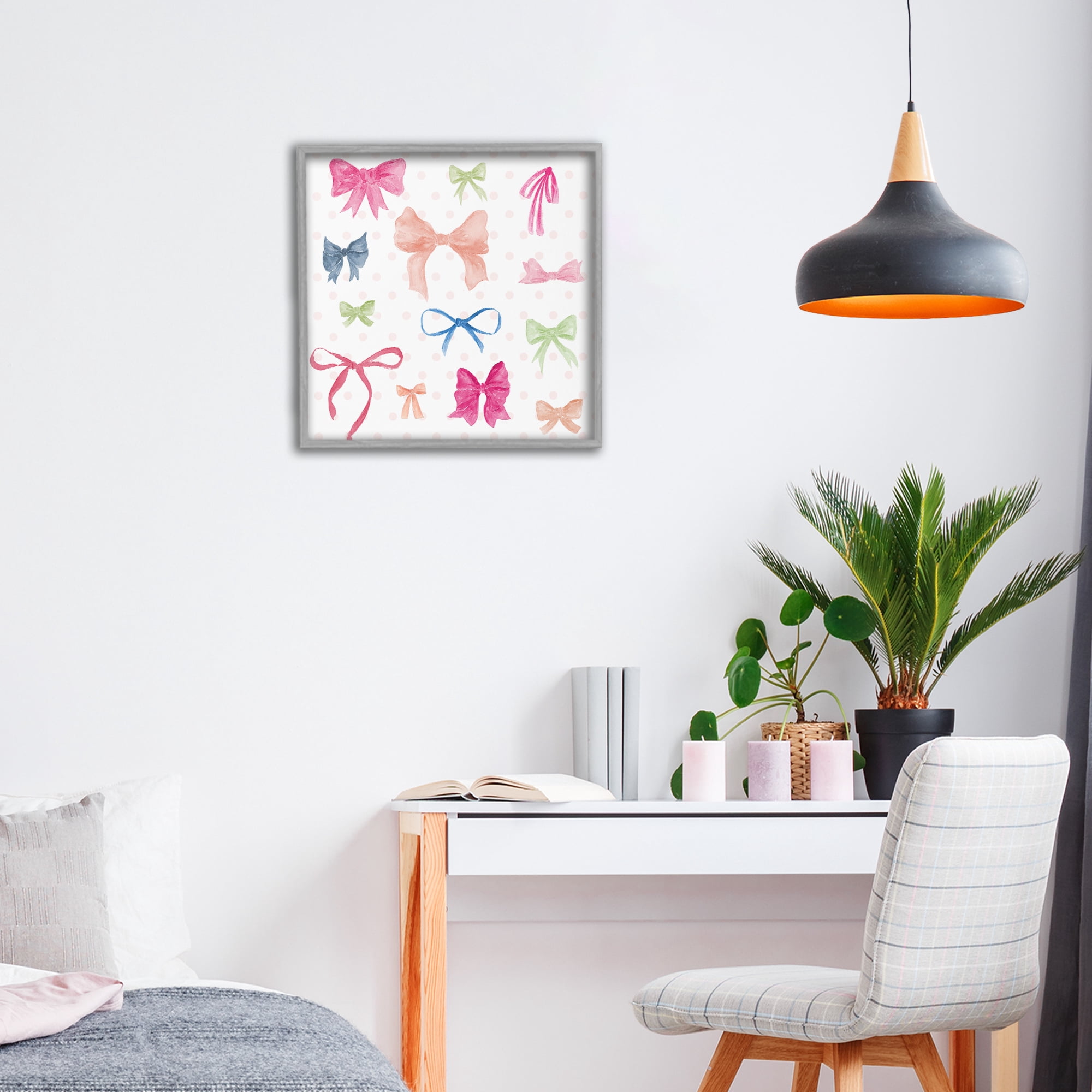 Stupell Industries Colored Bows on Plaid Gray Framed Giclee Art, design by Lucille Price