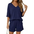 thumbnail image 4 of PRETTYGARDEN Womens 2 Piece Sets Oversized Vneck Half Sleeve Tops Shorts Lounge Set Casual Summer Travel Beach Outfits, 4 of 9