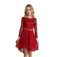 thumbnail image 3 of YONGHS Girls Elegant Lace Flower Girl Dress Long Sleeve A-Line High Low Hem Junior Bridesmaid Dress Burgundy 10, 3 of 7