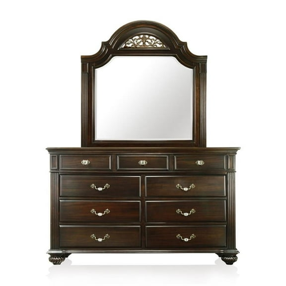 Bowery Hill 2-Piece 9-Drawer Traditional Solid Wood Dresser and Mirror in Walnut