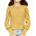 thumbnail image 4 of Yourumao Girls Ribbed Knit Tops for 5-14 Years Cute Puffed Long Sleeve Shirts Stretch Long Sleeve Blouses Solid Spring Tees, 4 of 9