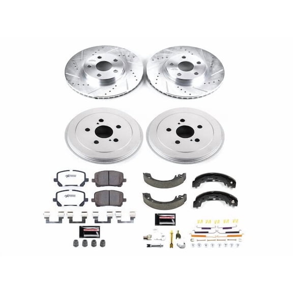 Front and Rear Brake Pad Rotor Shoe Drum Kit - Compatible with 2003 - 2008 Toyota Corolla - Power Stop
