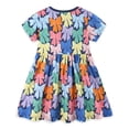 thumbnail image 5 of Ulanda Toddler Girls Dress Cotton Casual Short Sleeve Striped Jersey Dresses Summer Cartoon Dinosaurs Appliques Shirt 2-7Y (Navy,5-6 Years), 5 of 9