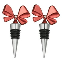 Uxcell 2 Pcs Bow Wine Stopper, Reusable Wine Stoppers Airtight Leak-proof Bottle Plugs Liquor Saver Beer Beverage Glass Bottles Stopper for Bar Holiday Party Home Decor, Silver-Red
