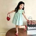 thumbnail image 2 of Gubotare Little Girl Dresses Little Girls Summer Dress Floral Short Sleeve Casual Outfit Dress Size 7-8 (Mint Green,7-8 Years), 2 of 5