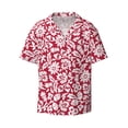 thumbnail image 4 of Uemuo Red Flowers Pattern Cotton Linen Short Sleeve Shirts,Casual Lightweight Button Down Shirts,Vacation Beach Summer Tops-, 4 of 7